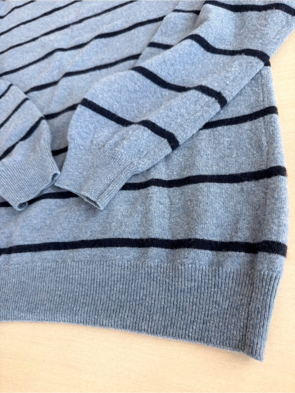 Saks Fifth Avenue Men's Light Blue Crewneck Sweater with Navy Stripes